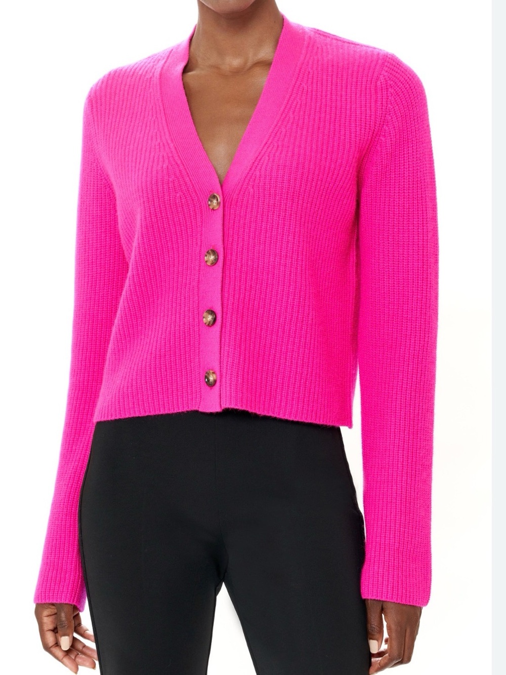 LA LIGNE 100% Cashmere Cardigan Sweater • Small  • fuchsia pink • chic preppy